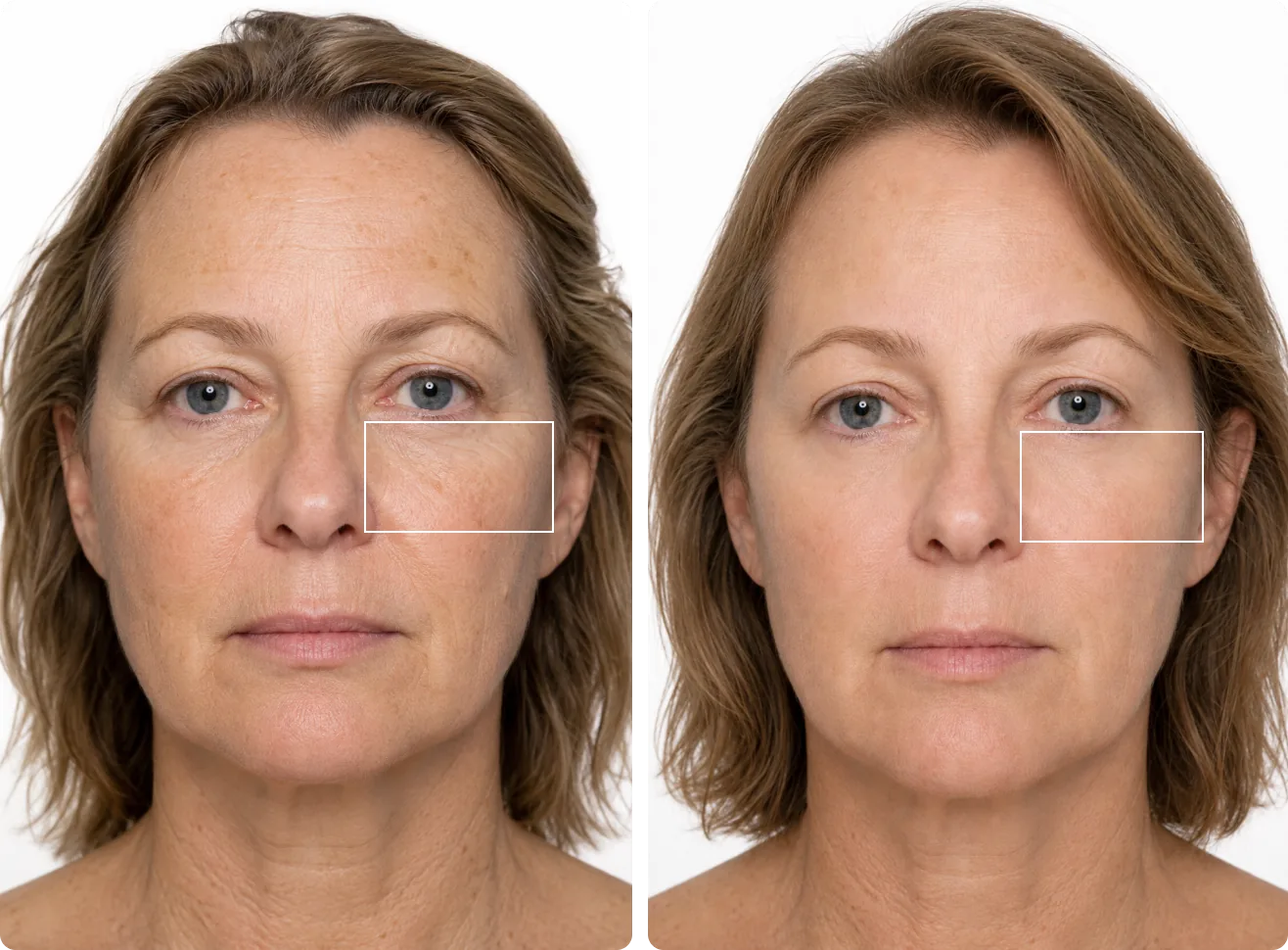 Before and after comparison for mature skin with fine lines and age spots