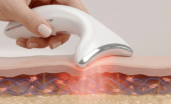 Red light penetrating skin to support collagen